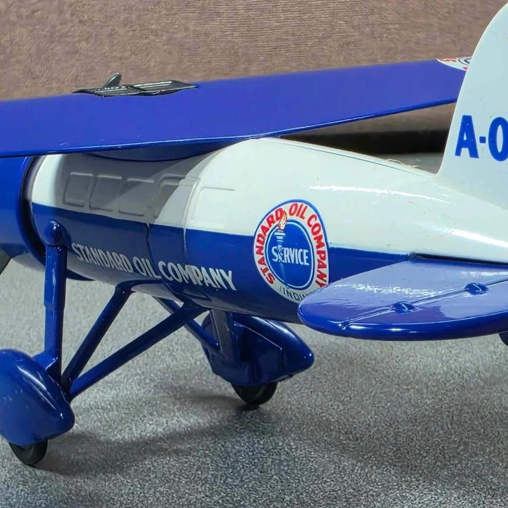 Standard Oil Diecast Airplane Stanolind Gasoline A-02 Blue White Excellent